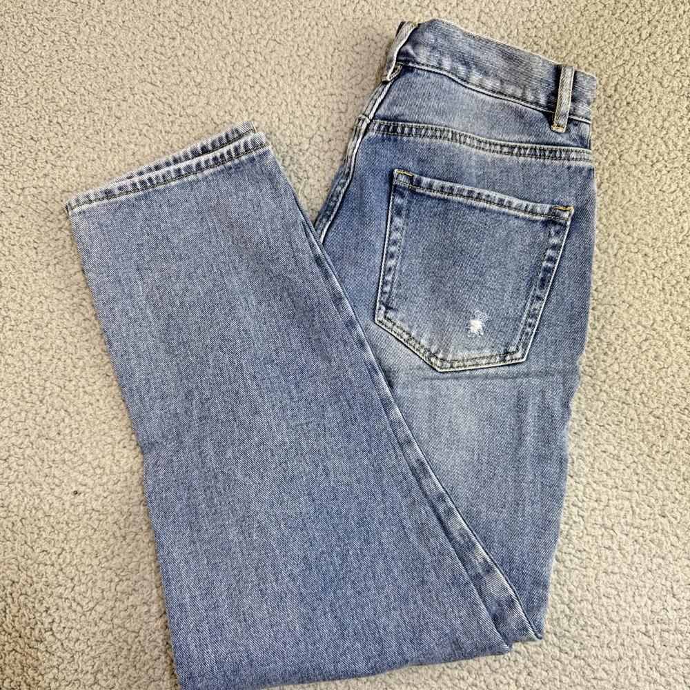 Womens PacSun Jeans 26 Light Wash High Rise Straight Button Fly Distressed Denim